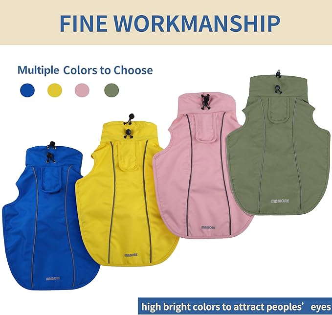 Adjustable Waterproof Dog Raincoat for Dogs,Lightweight Pet Rain Jacket Puppy Clothes with Reflective Strip for Small Medium Large Dogs (Army Green, Small)