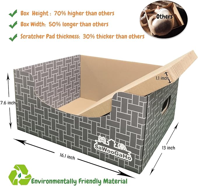 Extra Large Cat Cardboard Scratch with Box Bigger Space Double-Sided Scratching Refillable Pad Scratcher Board Window Handle Design Easy to Clean Scraps Scratched Bed for Indoor Cats (Grey)