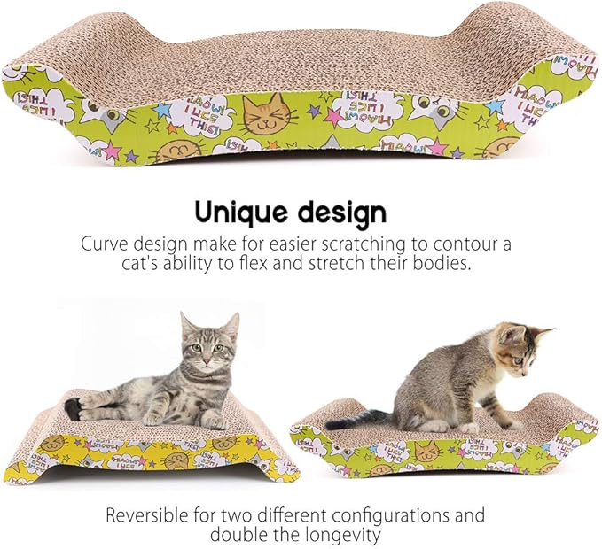 PrimePets Cat Scratching Board, 2 Pack Cat Scratcher Cardboard, Cat Scratch Pad for Indoor Cats, Cat Scratcher Couch Lounge Sofa Bed, Reversible Corrugated, Catnip Included