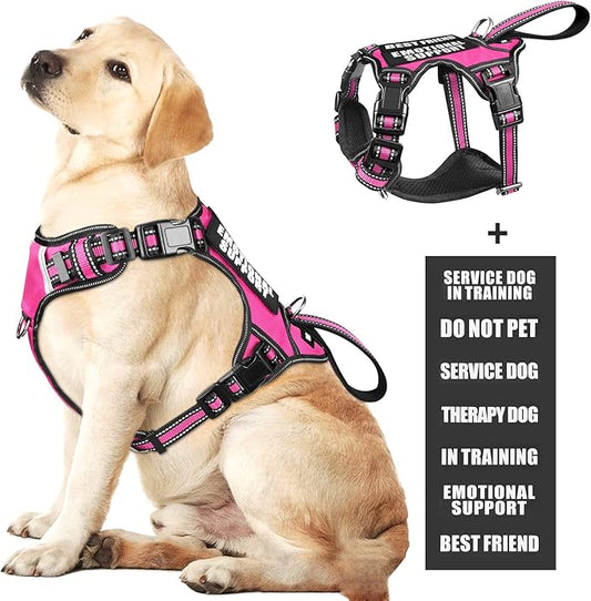 WINSEE Service Dog Vest No Pull Dog Harness with 7 Dog Patches, Reflective Pet Harness with Durable Soft Padded Handle for Puppies, Small, Medium, Large, and Extra-Large Dogs