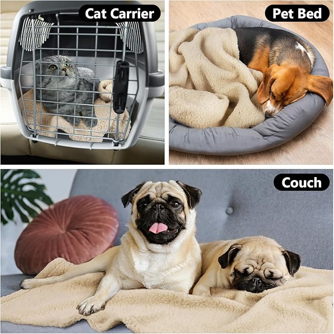 furrybaby 2-in-1 Puppy Blankets for Small Dogs - Premium Super Soft Sherpa & Fleece Dog & Cat Bed Blankets - Washable & Portable - Beige (24"x32")