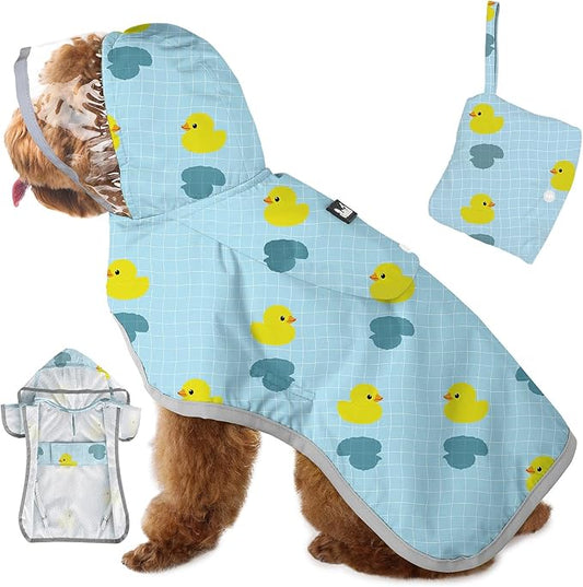 SlowTon Dog Raincoat, Adjustable Dog Rain Jacket Clear Hooded Double Layer, Waterproof Poncho with Reflective Strip Straps and Storage Pocket for Small Medium Large Dogs Puppies(DK XS)