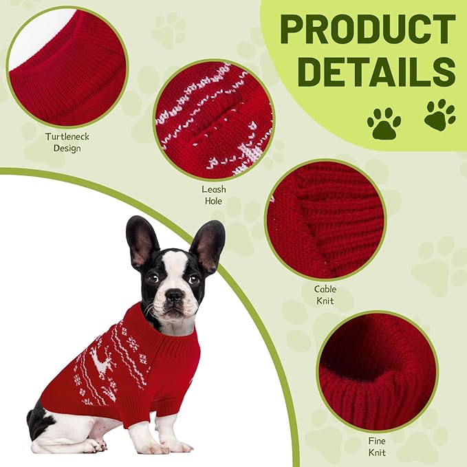 Christmas Dog Sweaters for Small Medium Large Dogs Classic Turtleneck Holiday Xmas Pet Clothes Cozy Stretchy Sweater for Chihuahua, Bulldog, Dachshund, Pug Medium