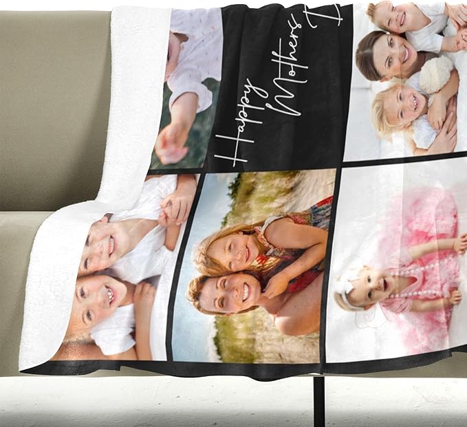Personalized Blanket with Photo, Custom Blanket, Customized Picture Blankets, Customizable Photo Blankets, Personalized Mothers Day Birthday Gifts for Mom, Baby, Kid, Family