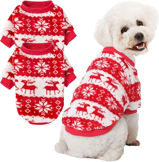 POMIU Dog Sweater, Dog Sweaters for Small Medium Dogs or Cat, Warm Soft Flannel Pet Clothes for Dogs Girl or Boy, Dog Shirt Coat Jacket (Xmas Red+Xmas White, Medium)