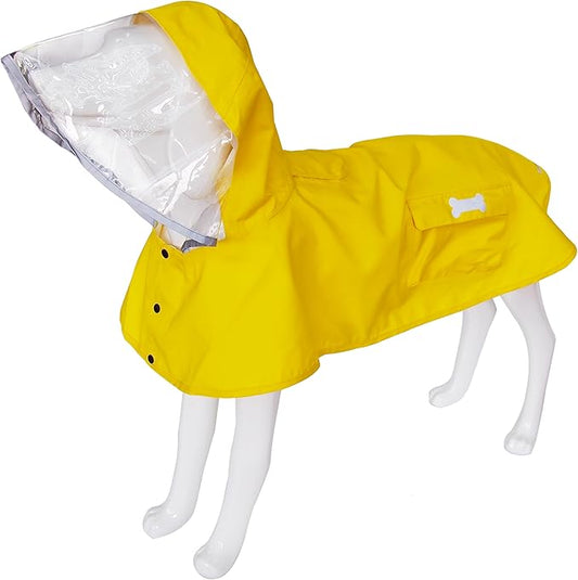 Waterproof Dog Raincoat, Adjustable Reflective Lightweight Pet Rain Clothes with Poncho Hood (Medium, Yellow)