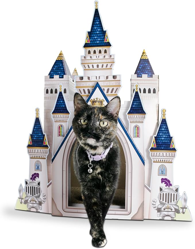 HappyCat Castle Cat Scratcher House - Royal Cardboard Cat Playhouse with Multi-Level Design & Spacious Interior - Perfect Scratcher for Indoor Cats