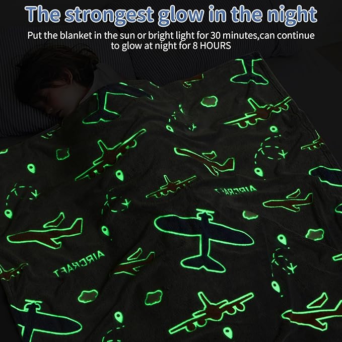 Glow in The Dark Airplanes Blanket, Gifts for Boys Girls,Soft Blanket 3 4 5 6 7 8 9 10 Year Old Kids Gifts,Gift Toys for Kids Teen Son Adult Presents,for Birthday Christmas Easter Gifts, 50"x60"
