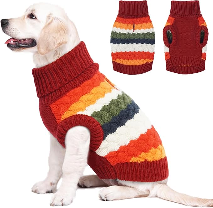 Kuoser Dog Sweater, Pet Cable Knitted Pullover Puppy Warm Clothes, Dog Turtleneck Classic Knitwear Soft Thickening Outfit, Cold Weather Xmas Thermal Wear for Large Size Dogs, Red 3XL