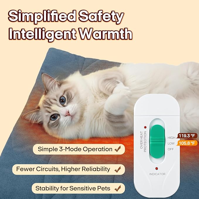 Dog Heating Pad (31"x20") - Waterproof Electric Heated Mat & Pet Bed for Indoor and Outdoor Use, Chew Resistant Cord, Machine Washable Cover with Wheat Pattern Quilting, for Cats and Pets