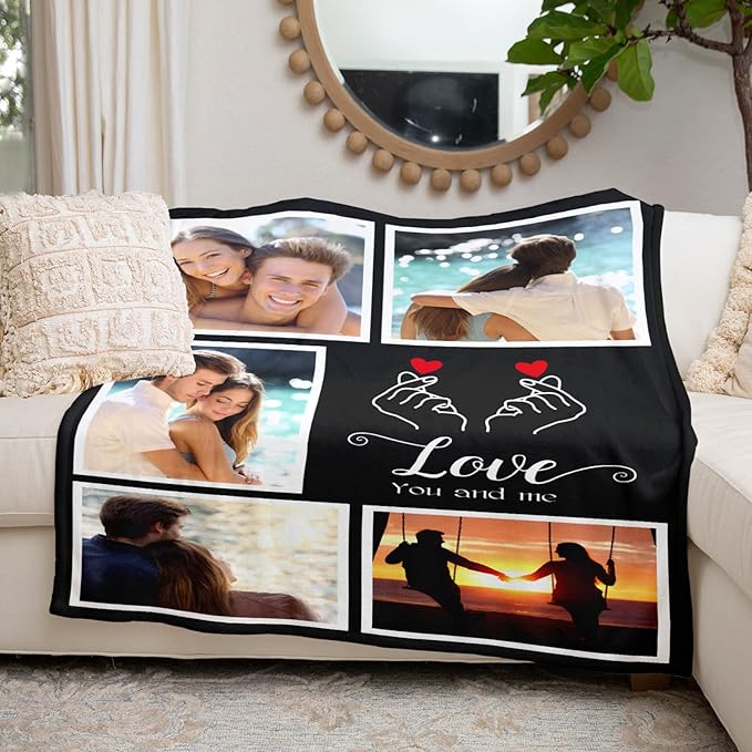 Personalized Blanket, Custom Blanket with Photo, Customized Photo Blankets, Customizable Picture Blankets, Personalized Anniversary Couple Gifts for Women & Men