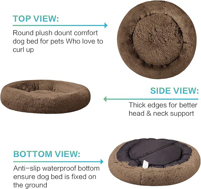SAVFOX Plush Calming Dog Beds, Donut Dog Bed for Small Dogs, Medium, Large & X-Large, Comfy Cuddler Dog Bed and Cat Bed in Faux Fur, Washable Dog Bed, Multiple Sizes XS-XXL