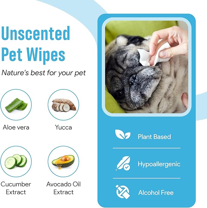 Dog Wipes for Paws and Butt Ears Eyes | Organic Pet Wipes for Dogs | Dog Wipes Cleaning Deodorizing | Extra Thick Paw Wipes for Dogs Cats Pets