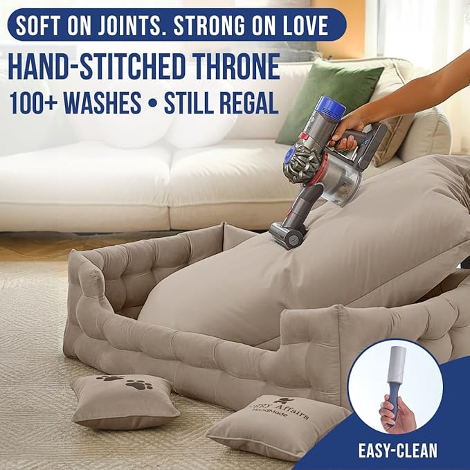 Luxury Dog Bed Chesterfield – Handcrafted Velvet Throne for Dogs | Joint Support, Calming & Temp-Regulating Comfort | Durable 5+ Years, Anti-Claw, Washable 100+ Times – XL, Ivory