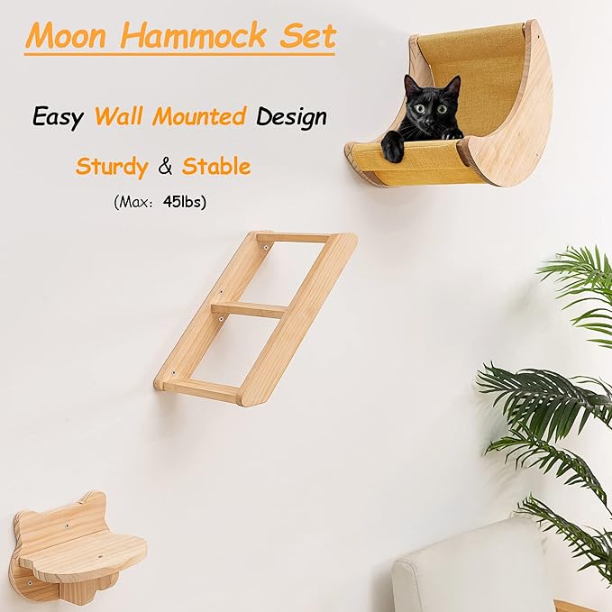 Cat Shelf for Wall Hammock Climbing Shelves and Perches Solid Wood Cat Steps for Activity Indoor Cats Wall Furniture 3pcs/Set