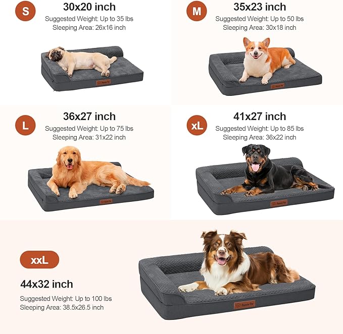 Orthopedic Dog Bed Medium Size Dog, Memory Foam Pet Bed for Medium and Large Dogs, Washable Removable Cover, Nonskid Bottom, Waterproof, 35x23x6 Inches, Dark Grey