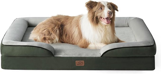 Bedsure L Plus Orthopedic Dog Bed for Large Dogs - Waterproof Dog Cat Bed, L Plus Big Comfort Dogs Couch Sofa with Washable Removable Cover, Pet Bed with Nonskid Bottom, Boreal Canopy Green, 38"