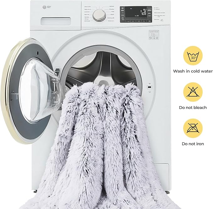 Luciphia Large Waterproof Dog Blanket Pet Washable Liquid Proof Furniture Protector Shaggy Plush Calming Long Faux Fur Bed Cover for Couch Cat Blankets Reversible Protection, Mist Grey, 50" x 60"