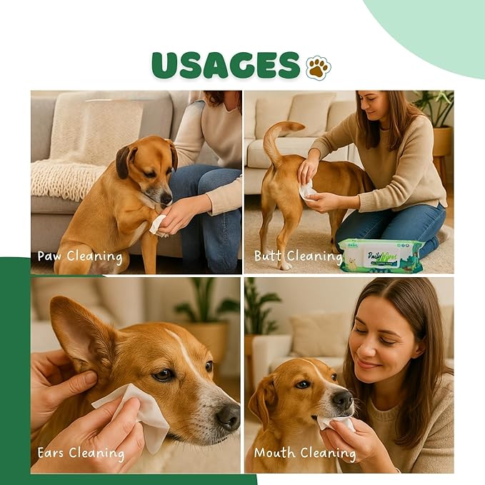 BASIL Pet Grooming Wipes – Lemon-Scented - Paraben-Free with Aloe Vera, Vitamin E & Castor Oil, Gentle Cleaning Wipes for Dogs, Cats & Puppies – Paws, Ears, Mouth & Butt – 80 Count, 7” x 7.87”