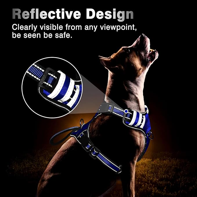 WINSEE Service Dog Vest No Pull Dog Harness with 7 Dog Patches, Reflective Pet Harness with Durable Soft Padded Handle for Training Small, Medium, Large, and Extra-Large Dogs
