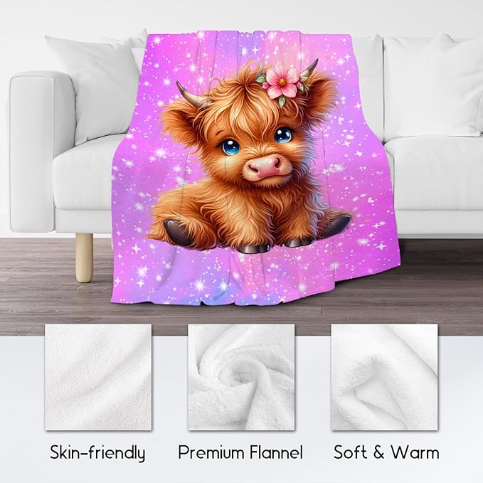 Kids Blanket Highland Cow Gifts for Kids Girls - Soft Lightweight Flannel Throws for Couch, Sofa 40"x50"