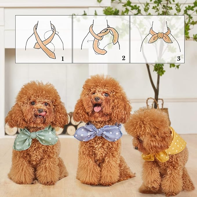 4PCS Fall Dog Bandanas Cat Birthday Cute Soft Cotton Puppy Scarfs Washable Daily Handkerchief Pink Green Blue Orange Comfortable Gifts, Adjustable Accessories for Small Medium Large Girl Boy Pup Pet
