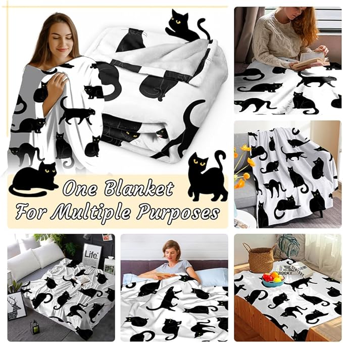 Black Cats Blanket Throw Super Soft and Cozy Blankets for Home Decoration, Couch, Bed, Sofa 60"x50" Medium for Teen for All Seasons