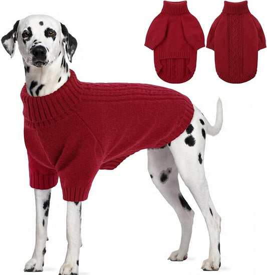 SAWMONG Dog Sweater for Large Dogs, Turtleneck Knitted Pullover Sweater Sweatshirt, Winter Warm Pet Sweater for Boy Girl Cat Sweater (Red, 2XL)