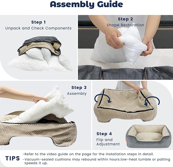 Miguel Removable Washable Dog Bed for Medium Dog Easy Clean - Rectangle Pet Bed for Large Cats with Zipper Cover Bolster Cuddle Puppy Bed with Supportive Side Wall Slip-Resistant Bottom, Blue 35 Inch