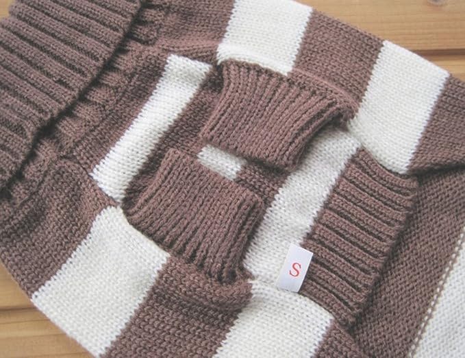 Turtleneck Stripes Pro Pet Clothes Dog Wool Classic Sweaters (Brown &White Stripe, M)