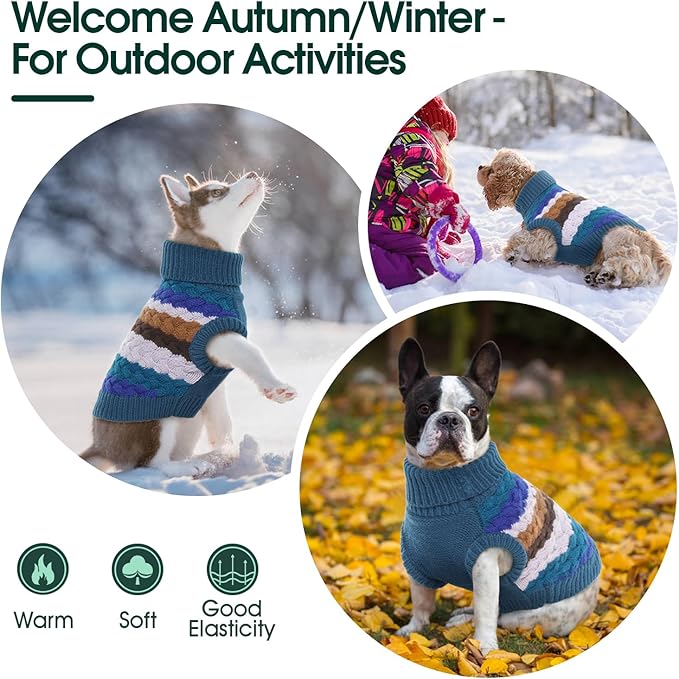 Kuoser Dog Sweater, XS Dog Sweater Pet Cable Knitted Pullover Warm Clothes, Puppy Turtleneck Classic Knitwear Soft Thickening Christmas Outfit, Cold Weather Thermal Wear for Small Dogs, Blue XS