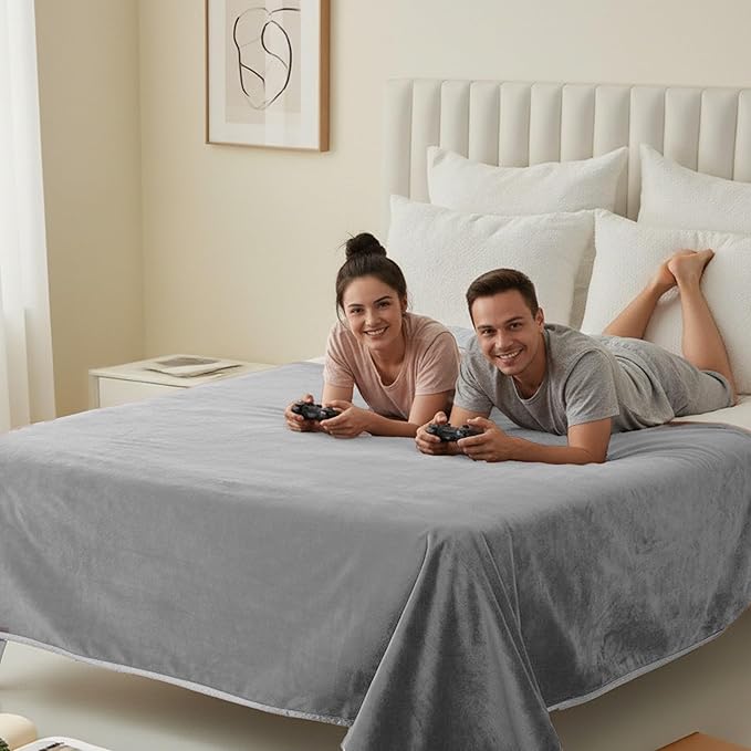 Water Proof Blanket 50x60 Inches - Reversible Flannel Blanket for Bed, Sofa,Couch- Spillproof, Leakproof Soft Double-Sided Light Grey Throw Blanket for Adults, Pets, Couples