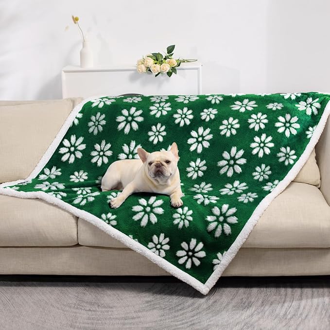 Waterproof Blanket for Dog Cat or Adult, Cute 3D Textured Flower Dog Blanket for Bed Couch Sofa, Soft Liquid Pee Proof Pet Furniture Protector, 60"x80", Green