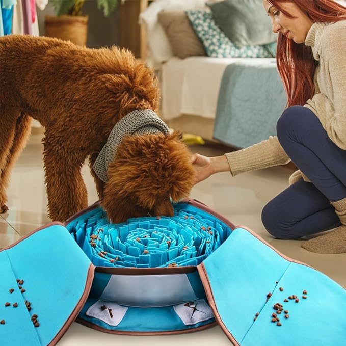AWOOF Pet Snuffle Mat for Dogs, Interactive Feed Game for Boredom, Encourages Natural Foraging Skills for Cats Dogs Bowl Travel Use, Dog Treat Dispenser Indoor Outdoor Stress Relief (Blue)