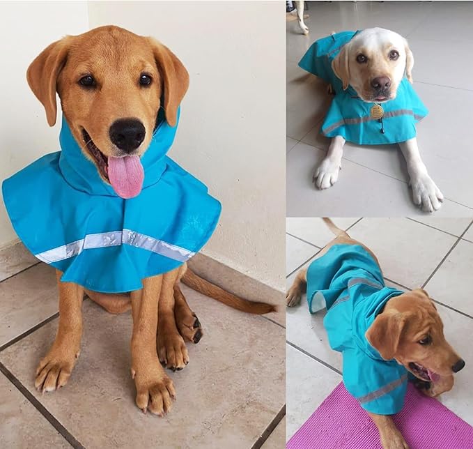 HAPEE Dog Raincoats with Reflective Strip Hoodie,Poncho Jacket for Large Dogs (C3-Lake Blue, 28B (Back Length 28"))
