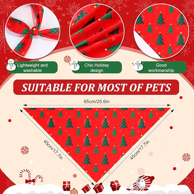 Preboun 200 Pieces Christmas Dog Bandanas Bulk Green and Red Dog Bandanas for Dogs Xmas Dog Kerchief Set Holiday Dog Bandanas for Christmas Puppy Small Large Dog Costume Accessories