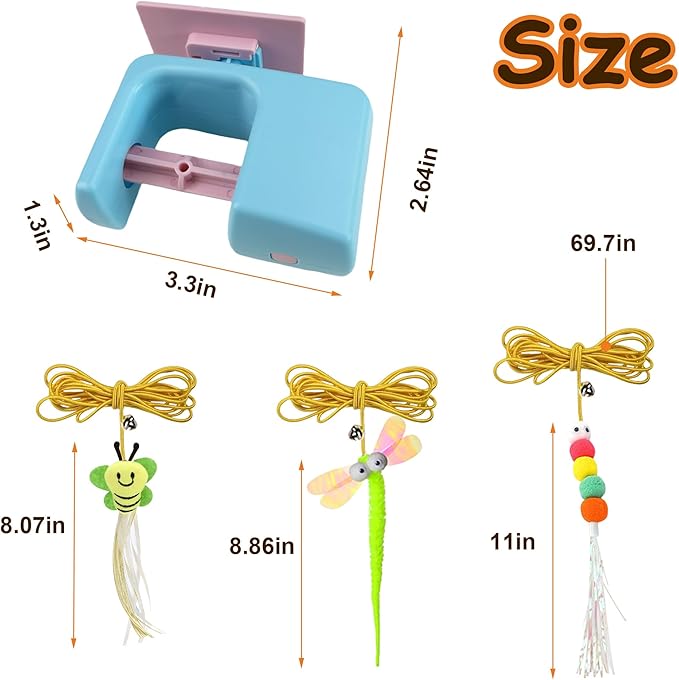 Interactive Hanging Cat Retractable String Toys for Indoor Kittens and Bored Adult Cats with 3 Flying Feathers, Automatic Electric Teaser for Enrichment and Chase, Rechargeable, Blue