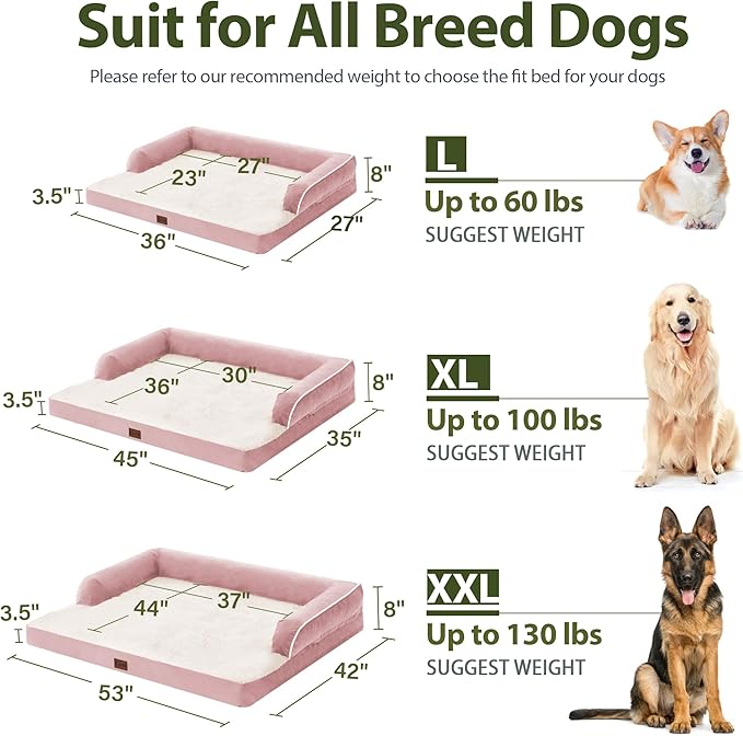 Orthopedic Dog Beds for Extra Large Dogs, Waterproof Dog Beds XLarge, Memory Foam Dogs Couch Beds with Comfy Bolster, Removable Washable Cover and Nonskid Bottom (X-Large,Pink)