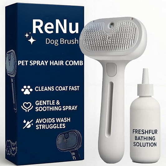Fresh Fur Shower Brush, 3-in-1 Self-Cleaning Steamy Pet Brush for Dogs & Cats – Grooming Tool for Long & Short Hair, Removes Loose Hair and Reduces Shedding (White)
