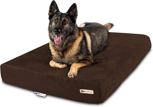 Barker Beds Orthopedic XL Dog Bed for Large Dogs - 7" Thick Memory Foam Cushion with Washable Microsuede Cover - Durable Water-Resistant Pet Bed - Made in USA (Chocolate)