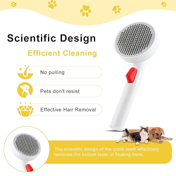 Cat Hair Remover Brush with 1-Click Self-Cleaning, Ergonomic Pet Grooming Tool with Golden Angle Teeth & Skin Protection