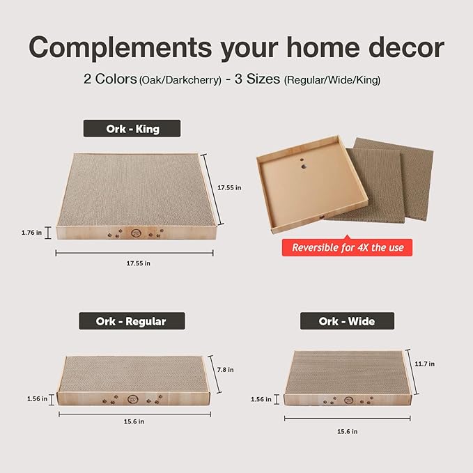 Necoichi Cardboard Cat Scratcher Bed for Indoor Cats - Cat Scratching Board (16" Wide, a.Oak Lounge)