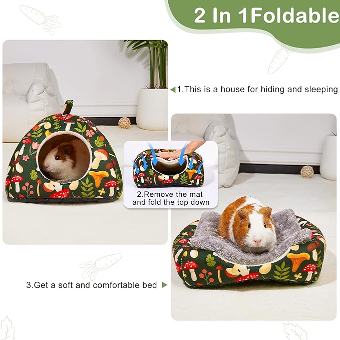 Glittme Guinea Pig Hideout 2Pack - Soft Pads, Washable, Non-Slip Bottom - Rabbit & Hamster Hideout, Ferret Accessories