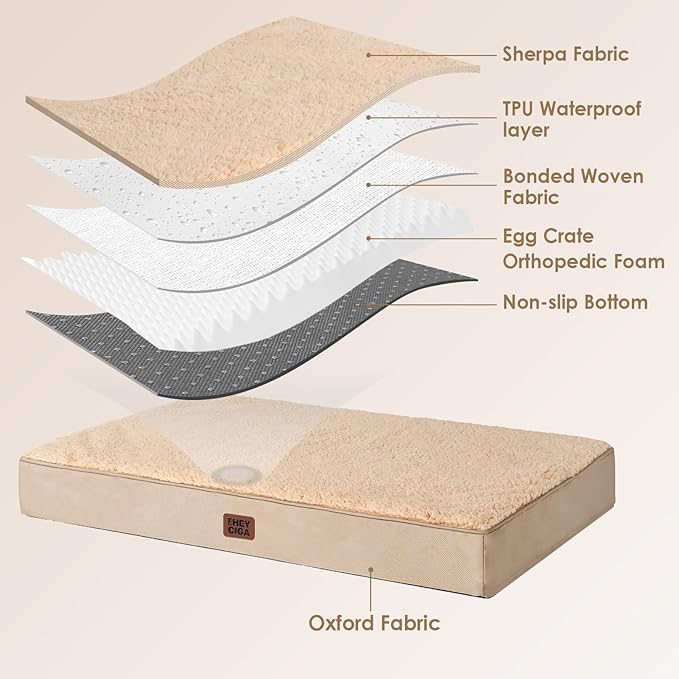 EHEYCIGA Orthopedic Medium Dog Beds for Small Dogs with Removable Washable Cover for Crate, Khaki, 30x20