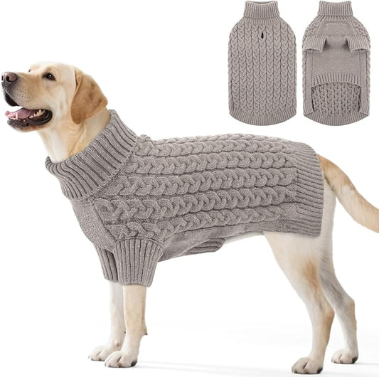 SAWMONG Dog Sweater, Dog Sweaters for Large Dogs Girls Boys, Pullover Turtleneck Knitted Doggy Sweatshirt, Cold Weather Pet Clothes（Grey, X-Large