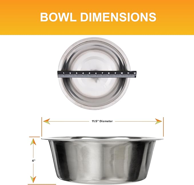 Neater Pet Brands 16 Cup (128 oz.) Stainless Steel Dog Bowls, 1 Single Large Dog Water Bowl or Food Bowl for Indoors or Outdoors, Metal Bowls for Large Breed, Dishwasher Safe Dish for Extra Big Dogs