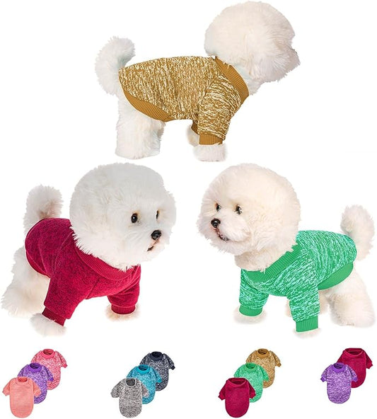 Dog Sweater, Dog Sweaters for Small Dogs, 2, 3 Pack Warm Soft Pet Clothes for Puppy, Medium Large Cat, Dogs Girl or Boy, Dog Shirt for Winter Christmas (Red+Green+Coffee, X-Small)