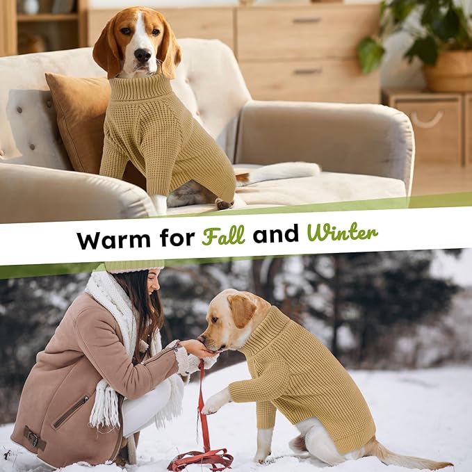 Queenmore Dog Sweater for Medium Dogs, Turtleneck Pet Sweater with Check Pattern, Fall Winter Warm Dog Sweaters, Solid Pull-on Pet Sweater for Cats,Brown M