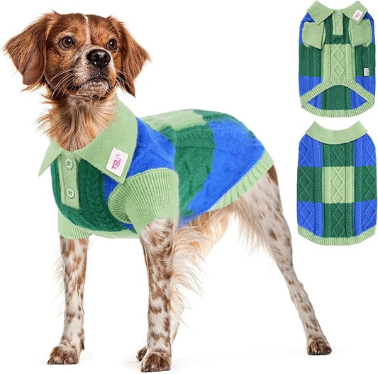 Pullover Dog Sweater,Half Chest Lapel Design Pet Sweaters for Dogs Boys or Girls,Pet Knitted Dog Clothes,Pet Clothing,Suitable for Various Sizes or Breeds Dogs Sweaters(Green XS)