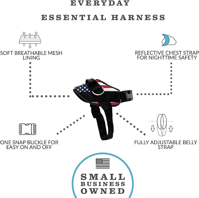 ShawnCo Essential Dog Harness, No-Pull Pet Vest with 3 Leash Clips, No Choke, Reflective, Adjustable and Padded, for Easy Walking and Training for Small, Medium and Large Dogs (Stars and Stripes, M)